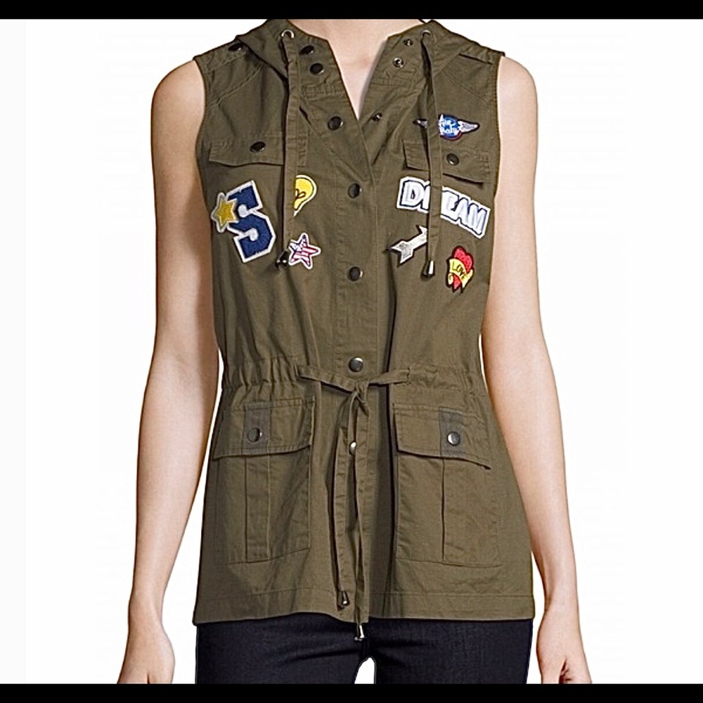 Romeo+Juliet Olive Patched Hoodie Army Vest - Picture 3 of 8